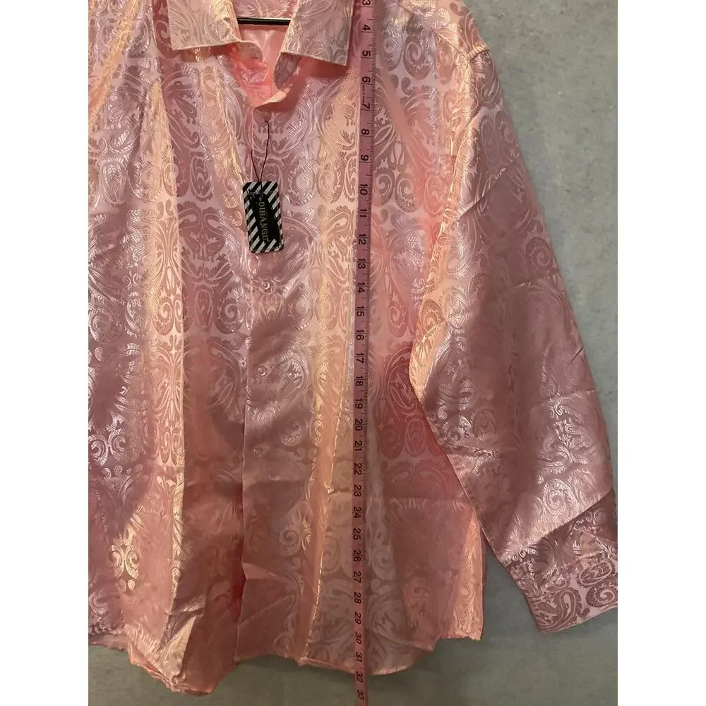 DiBanGu Shirt Mens XL Pink Paisley Jacquard Long Sleeve Party Dress Shirt - Picture 4 of 8